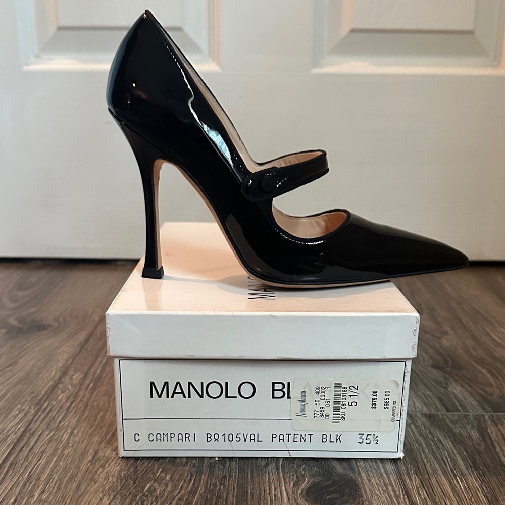 Manolo Blahnik Campari Black Patent Leather 35 1-2 (5 1/2)